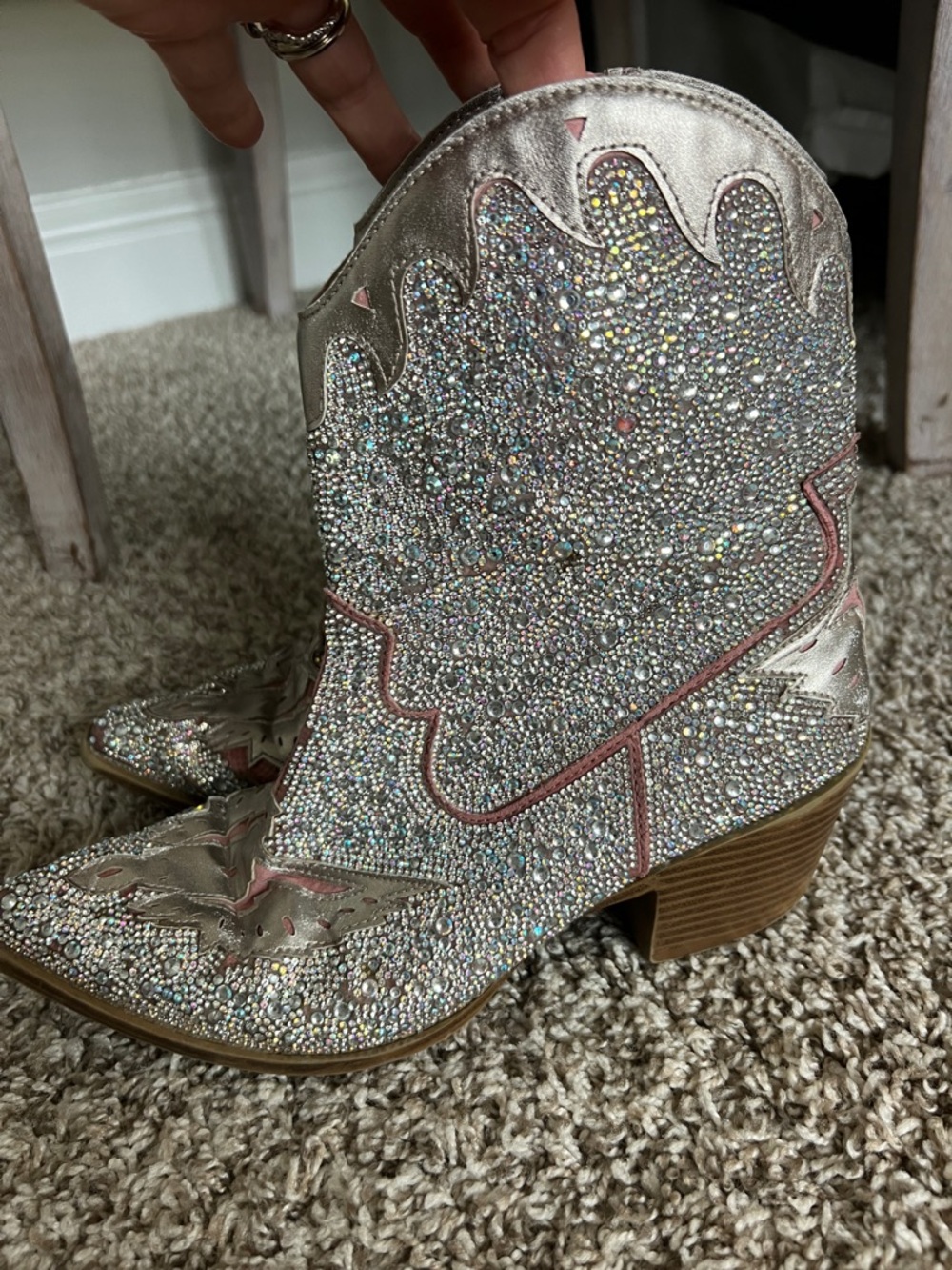 Wild Pair Silver Rhinestone Western Ankle Boots - Picture 3 of 15